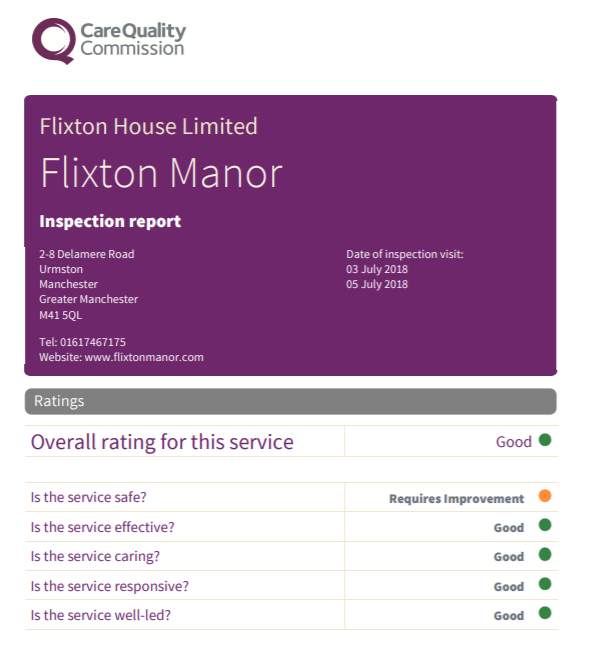 Trafford Care home Flixton Manor review